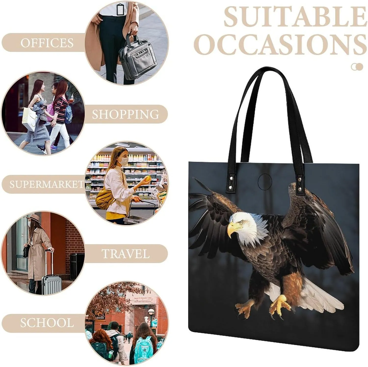 Leather Handbag for Women Tote Bag with Magnetic Buckle Bald Eagle Crossbody Bag Shoulder Bags