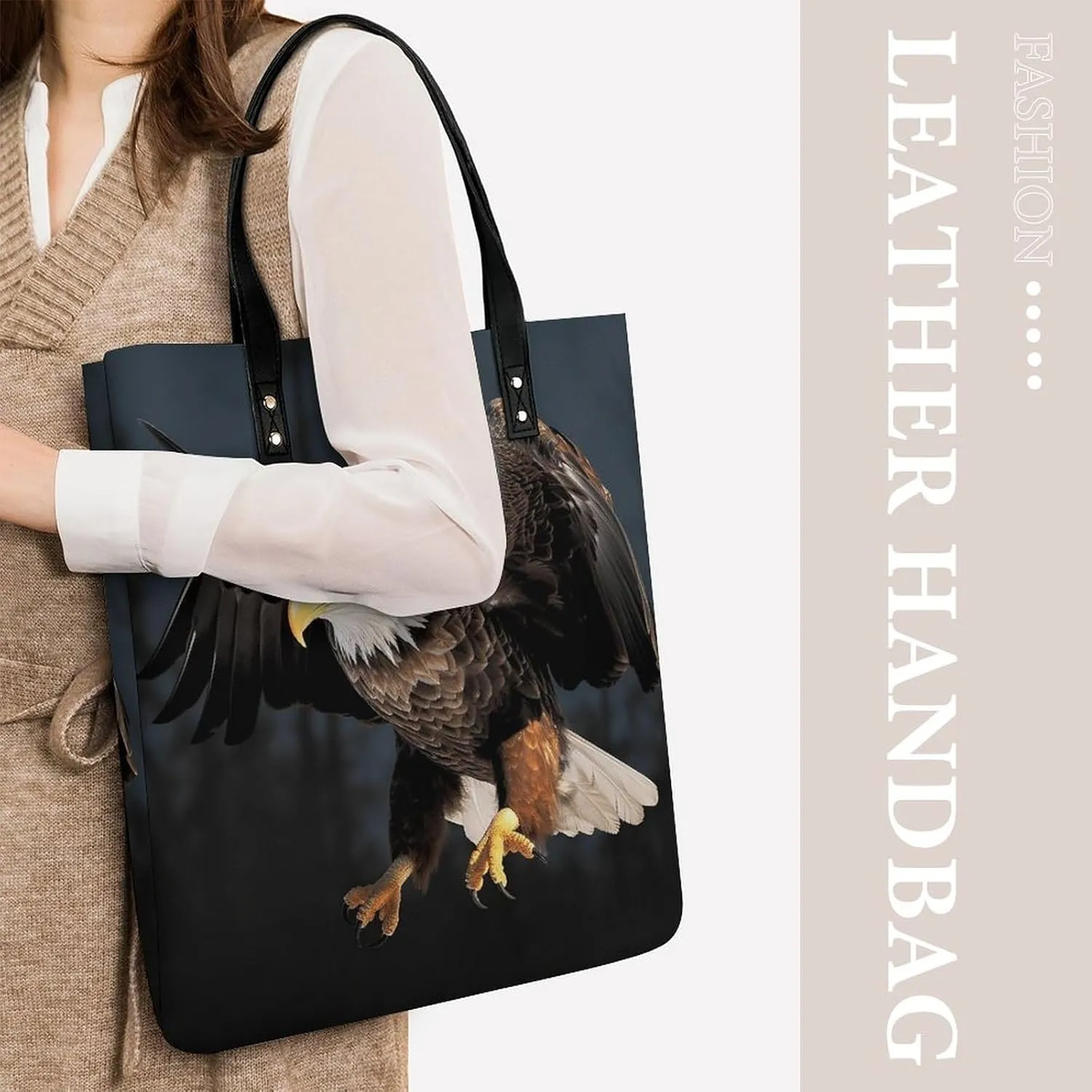 Leather Handbag for Women Tote Bag with Magnetic Buckle Bald Eagle Crossbody Bag Shoulder Bags