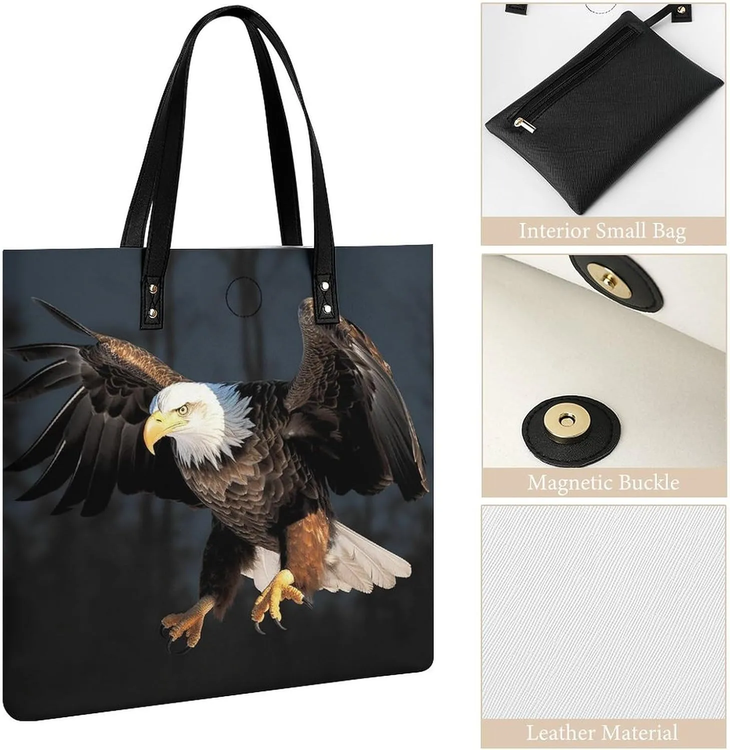 Leather Handbag for Women Tote Bag with Magnetic Buckle Bald Eagle Crossbody Bag Shoulder Bags