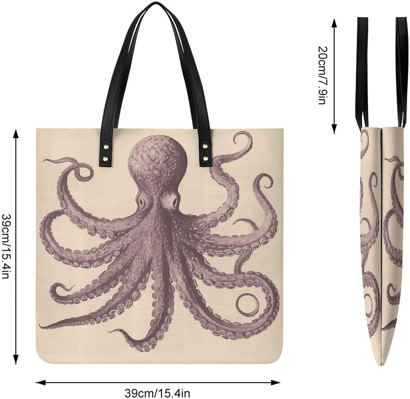 Leather Handbag for Women Tote Bag with Magnetic Buckle Vintage Octopus Crossbody Bag Shoulder Bags