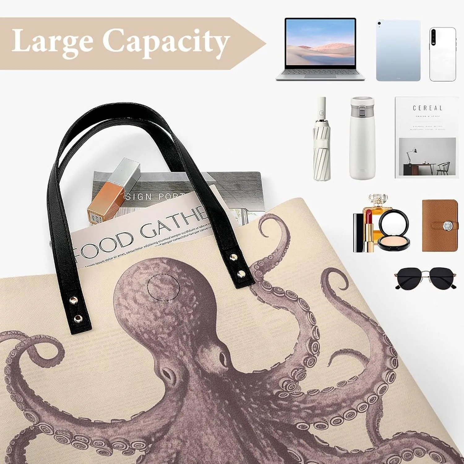 Leather Handbag for Women Tote Bag with Magnetic Buckle Vintage Octopus Crossbody Bag Shoulder Bags
