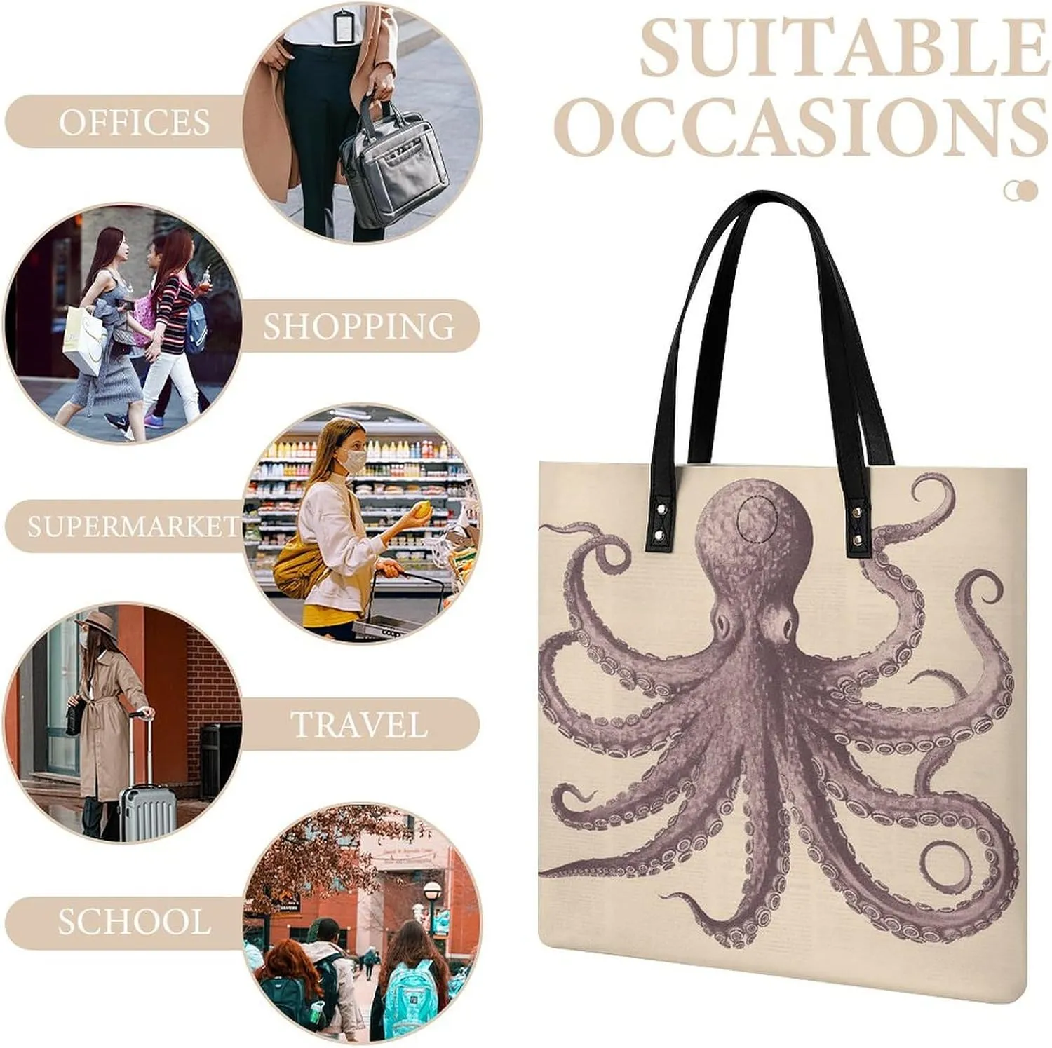 Leather Handbag for Women Tote Bag with Magnetic Buckle Vintage Octopus Crossbody Bag Shoulder Bags