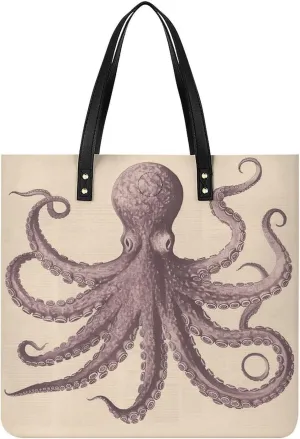 Leather Handbag for Women Tote Bag with Magnetic Buckle Vintage Octopus Crossbody Bag Shoulder Bags