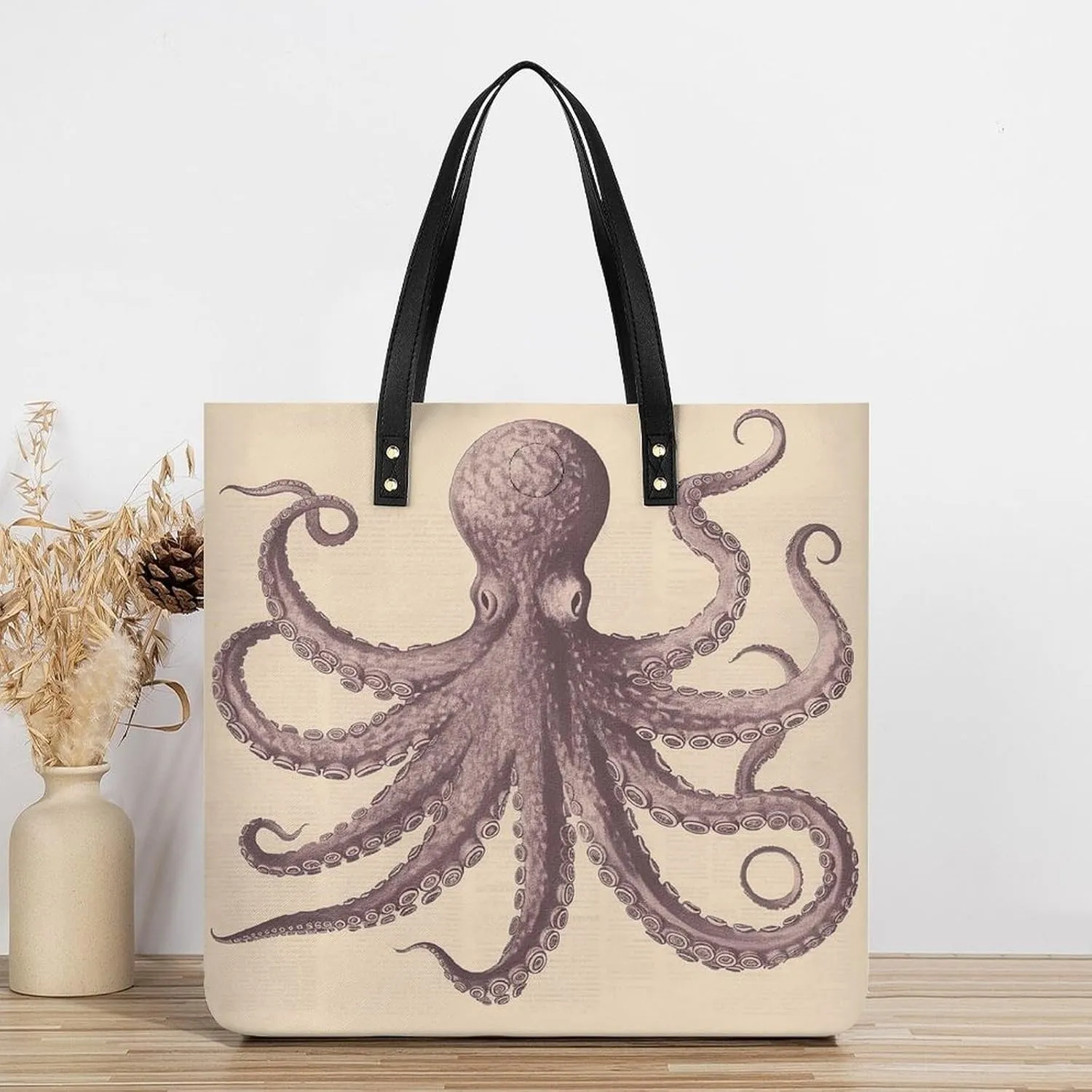 Leather Handbag for Women Tote Bag with Magnetic Buckle Vintage Octopus Crossbody Bag Shoulder Bags
