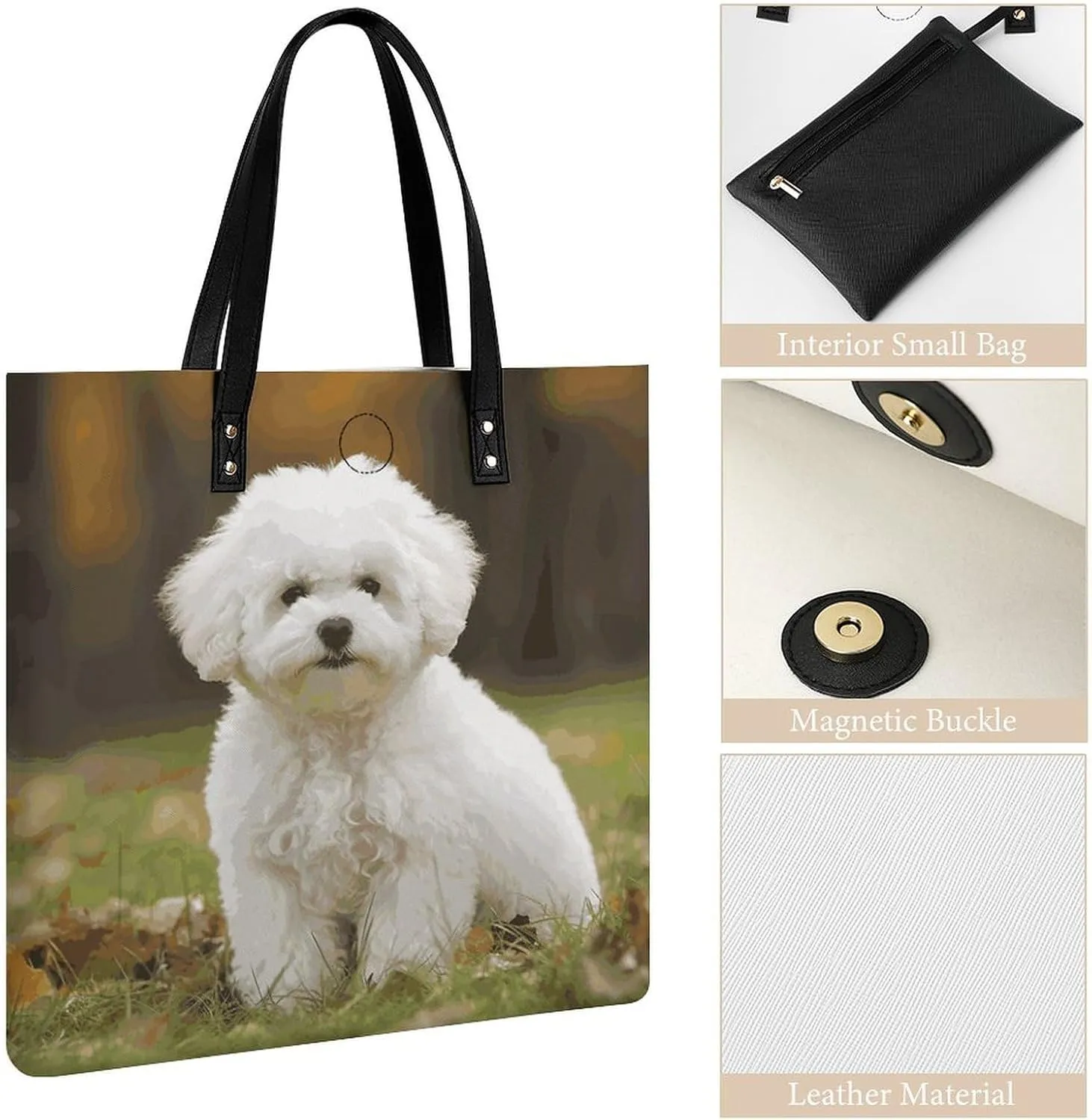 Leather Handbag for Women Tote Bag with Magnetic Buckle Yorkie Puppy Crossbody Bag Shoulder Bags