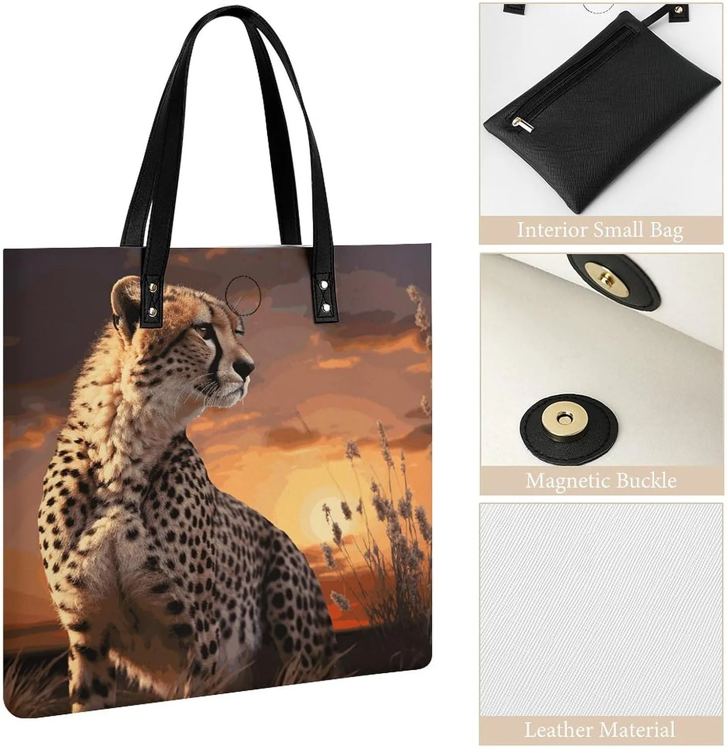 Leather Handbag for Women Tote Bag with Magnetic Buckle Yorkie Puppy Crossbody Bag Shoulder Bags