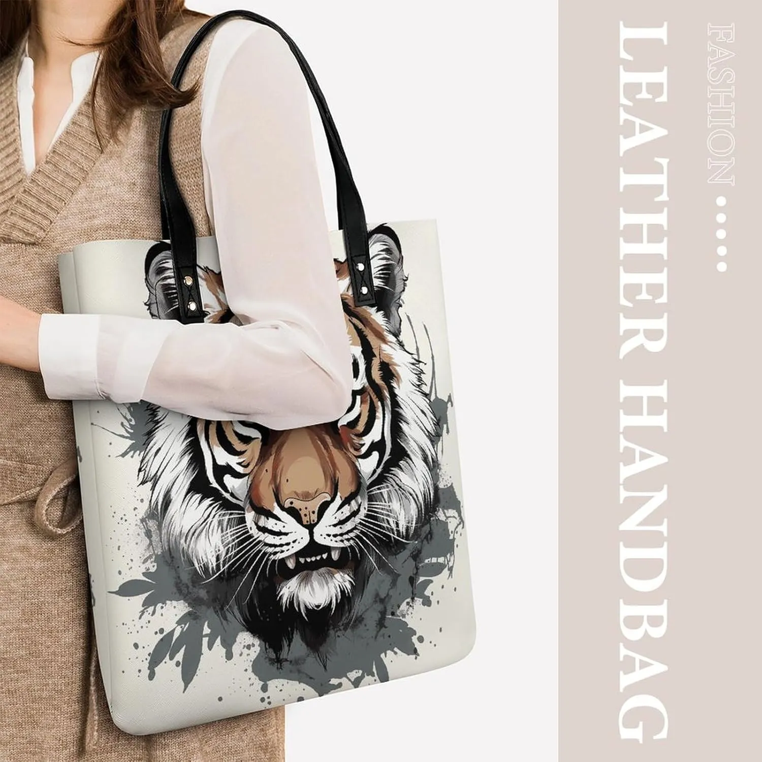 Leather Handbag for Women Tote Bag with Magnetic Buckle Yorkie Puppy Crossbody Bag Shoulder Bags