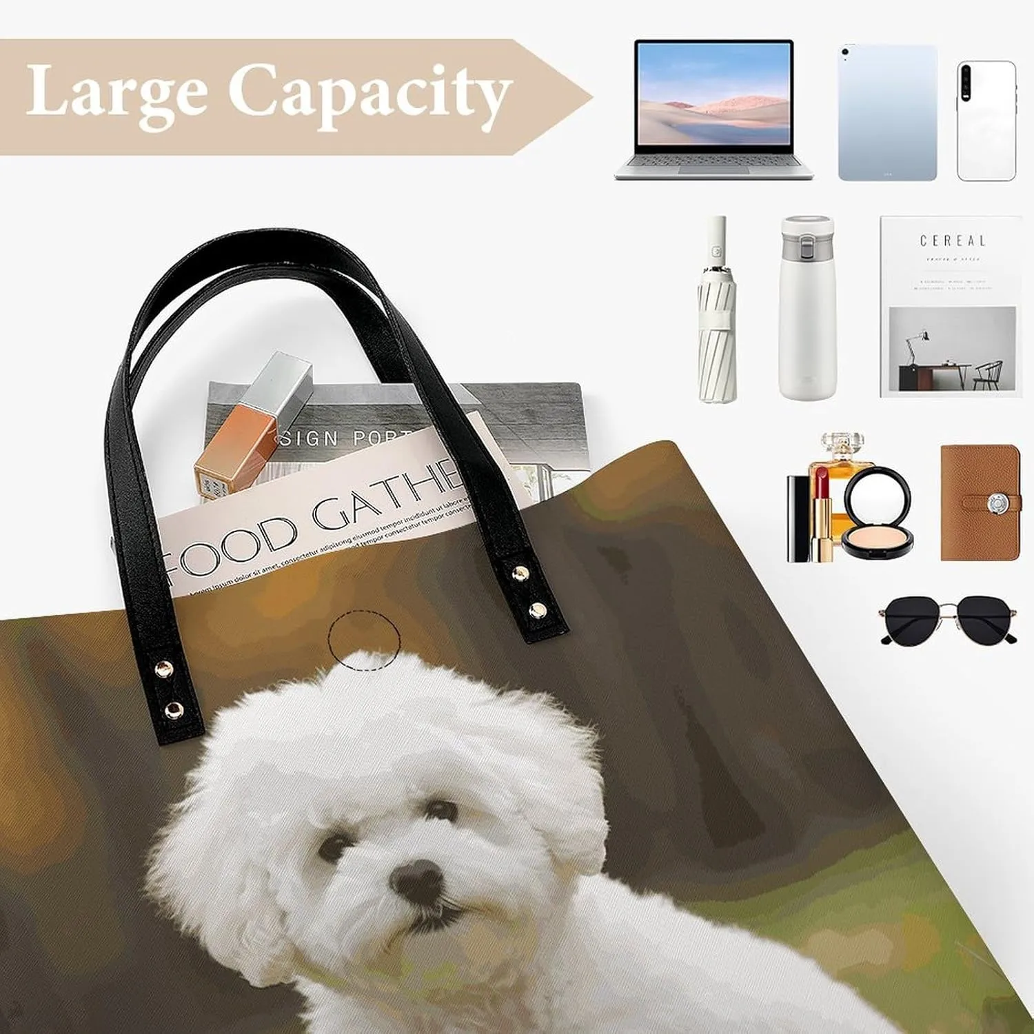 Leather Handbag for Women Tote Bag with Magnetic Buckle Yorkie Puppy Crossbody Bag Shoulder Bags