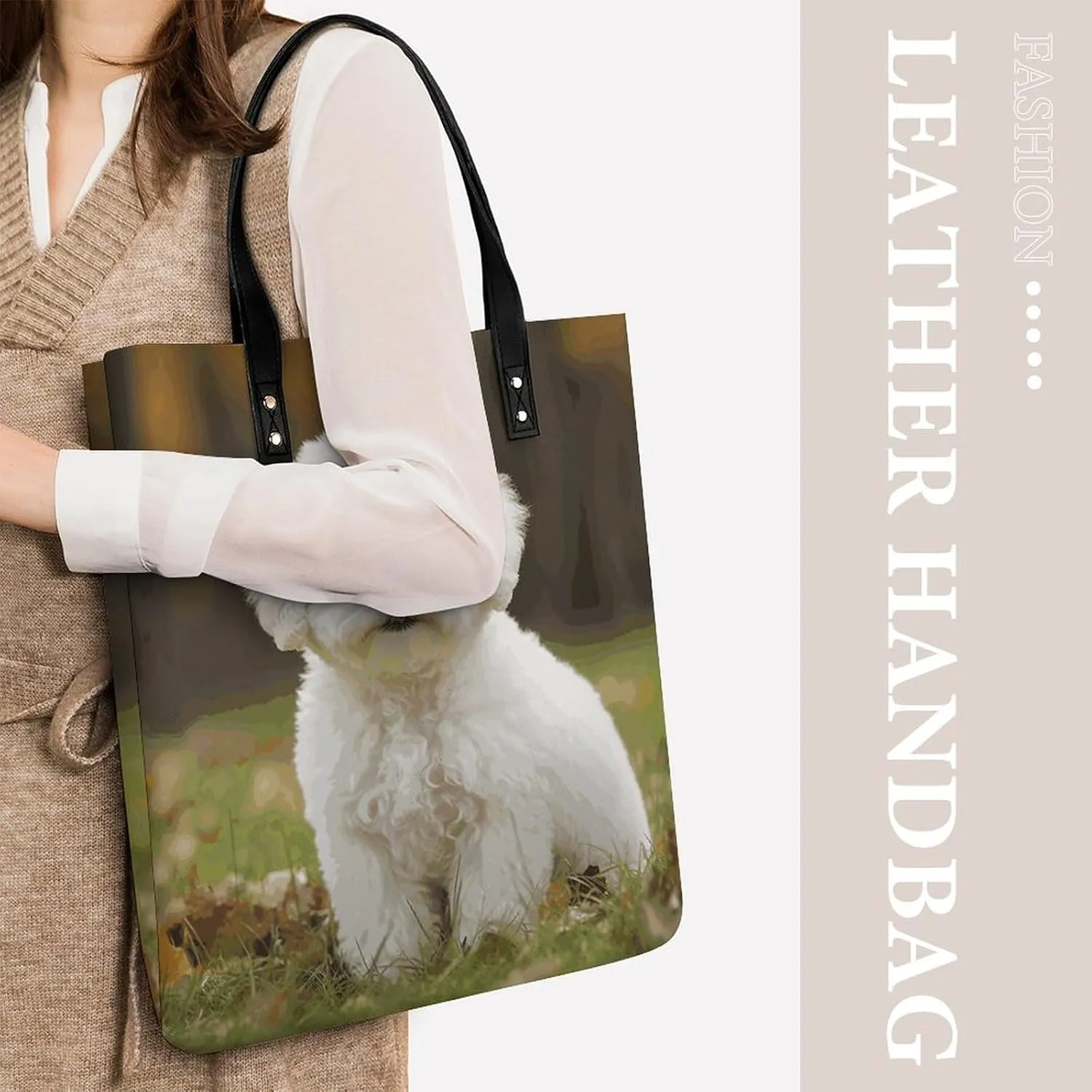 Leather Handbag for Women Tote Bag with Magnetic Buckle Yorkie Puppy Crossbody Bag Shoulder Bags