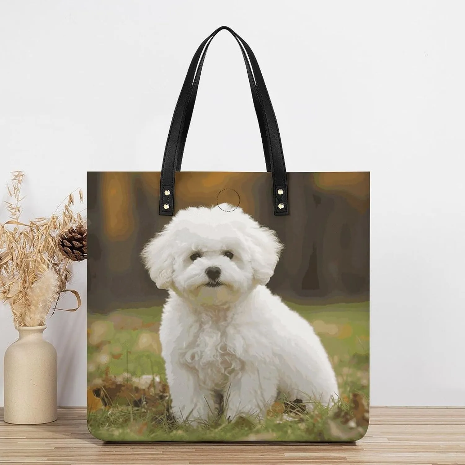 Leather Handbag for Women Tote Bag with Magnetic Buckle Yorkie Puppy Crossbody Bag Shoulder Bags