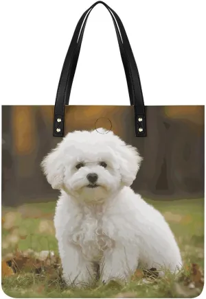 Leather Handbag for Women Tote Bag with Magnetic Buckle Yorkie Puppy Crossbody Bag Shoulder Bags