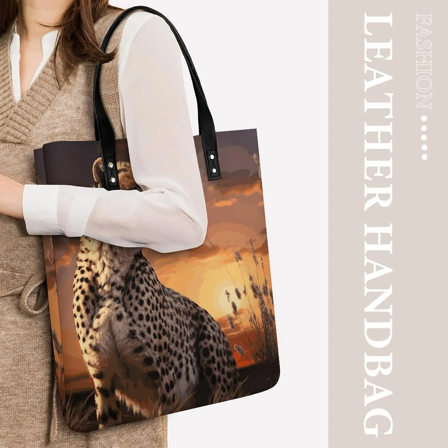Leather Handbag for Women Tote Bag with Magnetic Buckle Yorkie Puppy Crossbody Bag Shoulder Bags