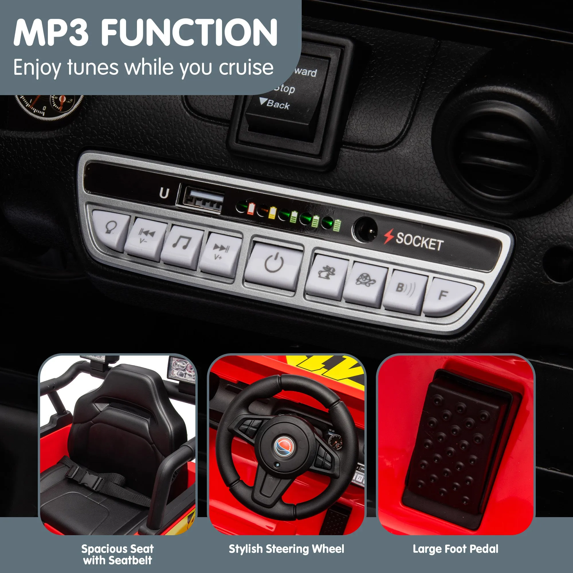 LED Lights & Bluetooth Kids Electric Ride On Car - Kahuna