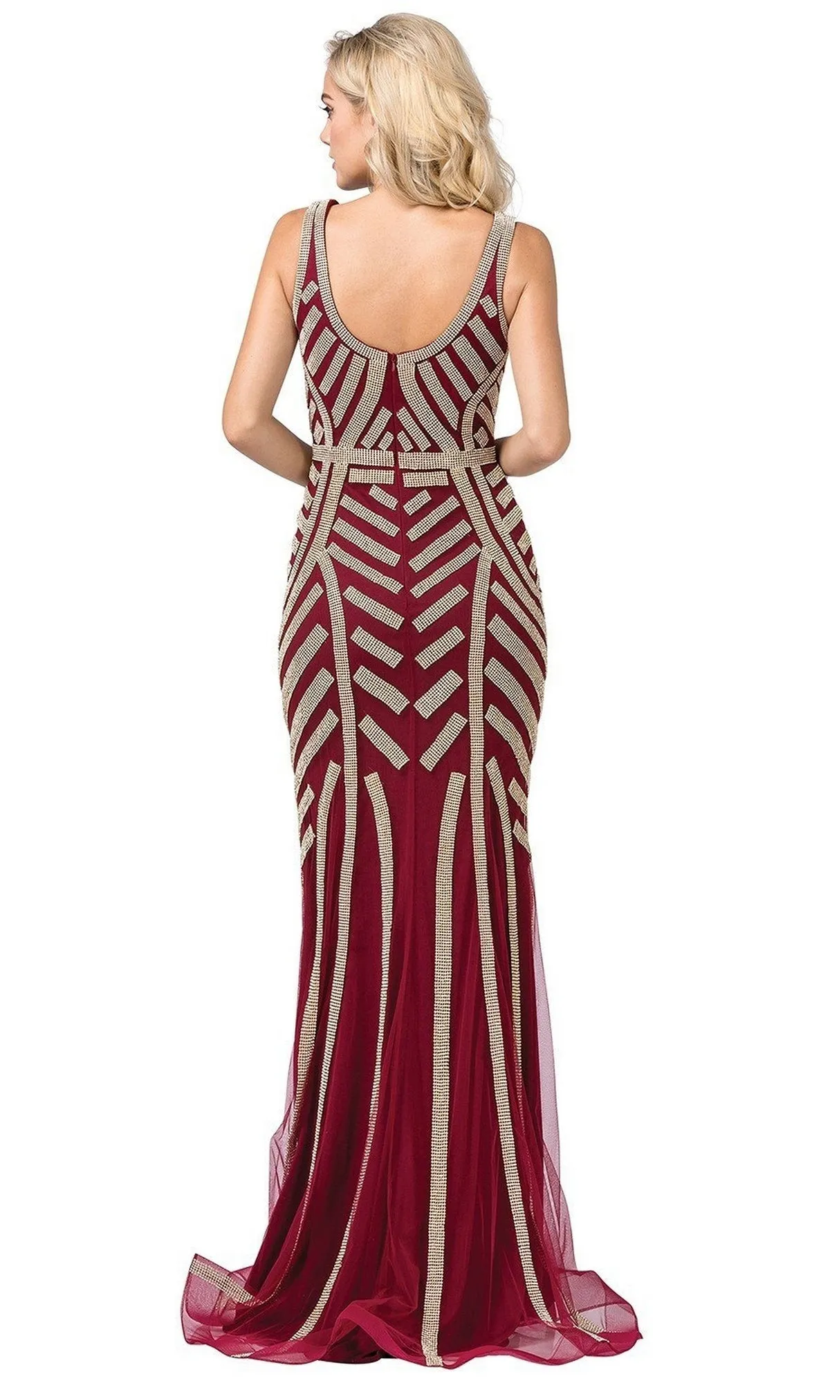Long Formal Dress with Beaded Stripes
