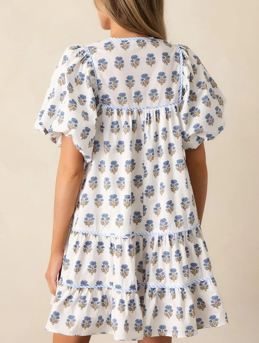 Lordree Women Boho Ruffle Sleeve Mini Dress Summer Trendy Floral Print Short Sleeve V Neck Cute Babydoll Loose Flowy Dress