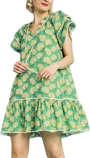 Lordree Women Boho Ruffle Sleeve Mini Dress Summer Trendy Floral Print Short Sleeve V Neck Cute Babydoll Loose Flowy Dress