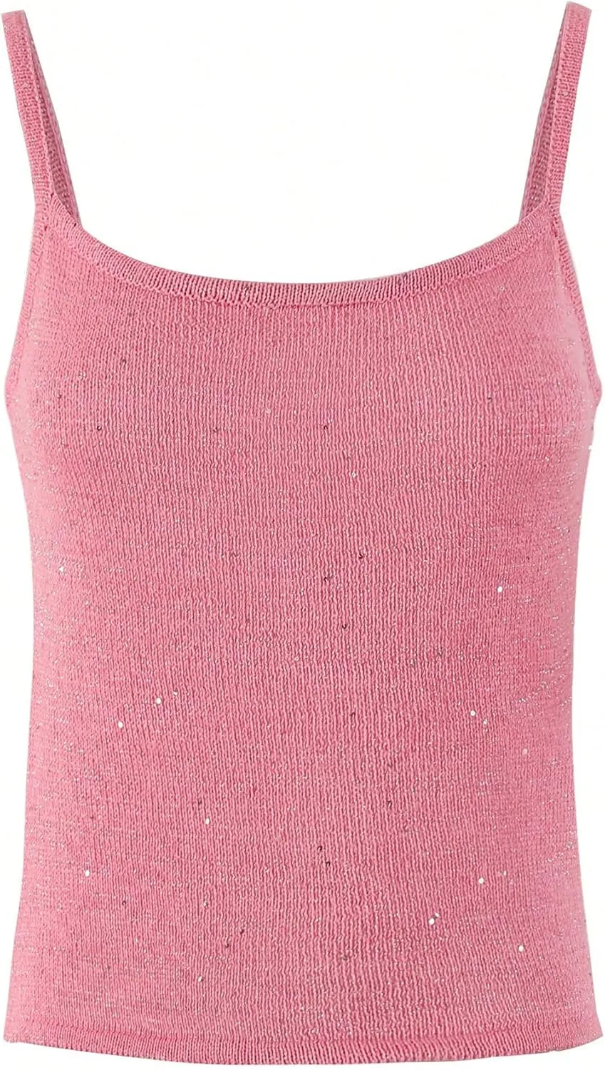 MakeMeChic Women's Bikini Cover Up Top Spaghetti Strap Sparkly Beach Vacation Summer Camisole