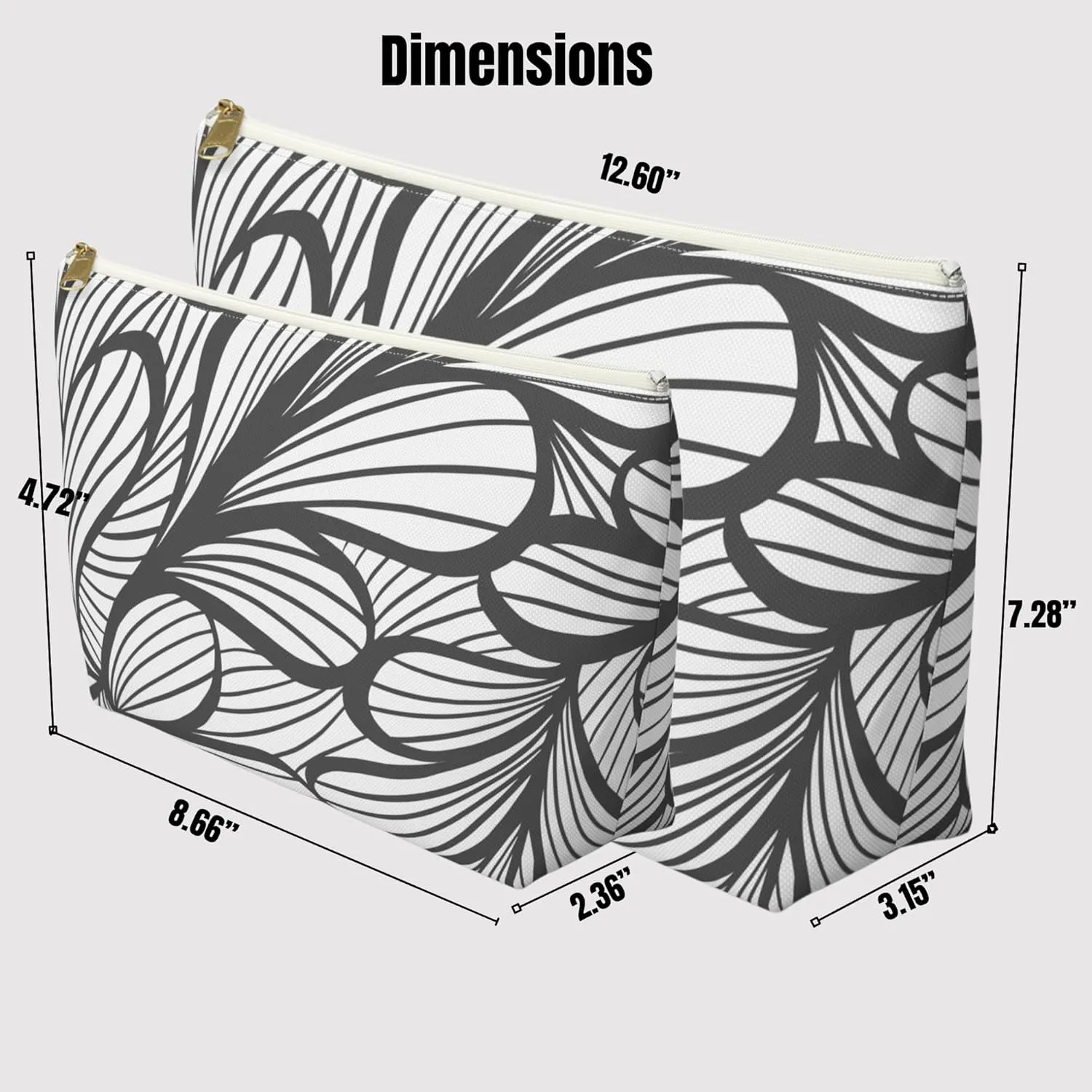 Makeup pouch,Accessory Pouch  Large Cosmetic Bag with Zipper  Travel Makeup Bag for Women  Minimalist Toiletry Organizer  Black & White Pencil Case (Ginkgo Leaf, Small)