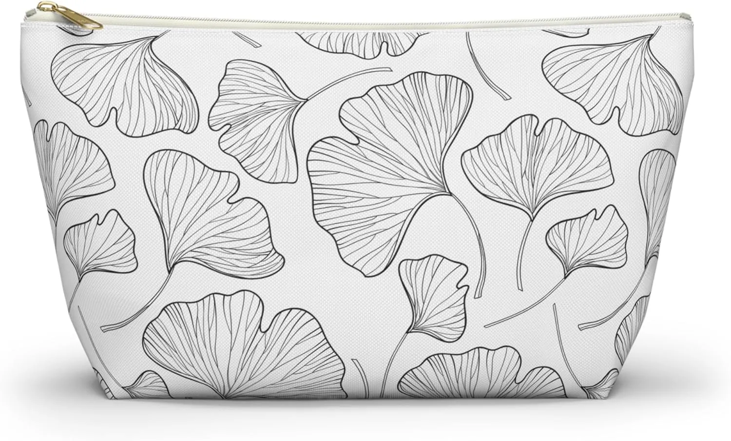 Makeup pouch,Accessory Pouch  Large Cosmetic Bag with Zipper  Travel Makeup Bag for Women  Minimalist Toiletry Organizer  Black & White Pencil Case (Ginkgo Leaf, Small)