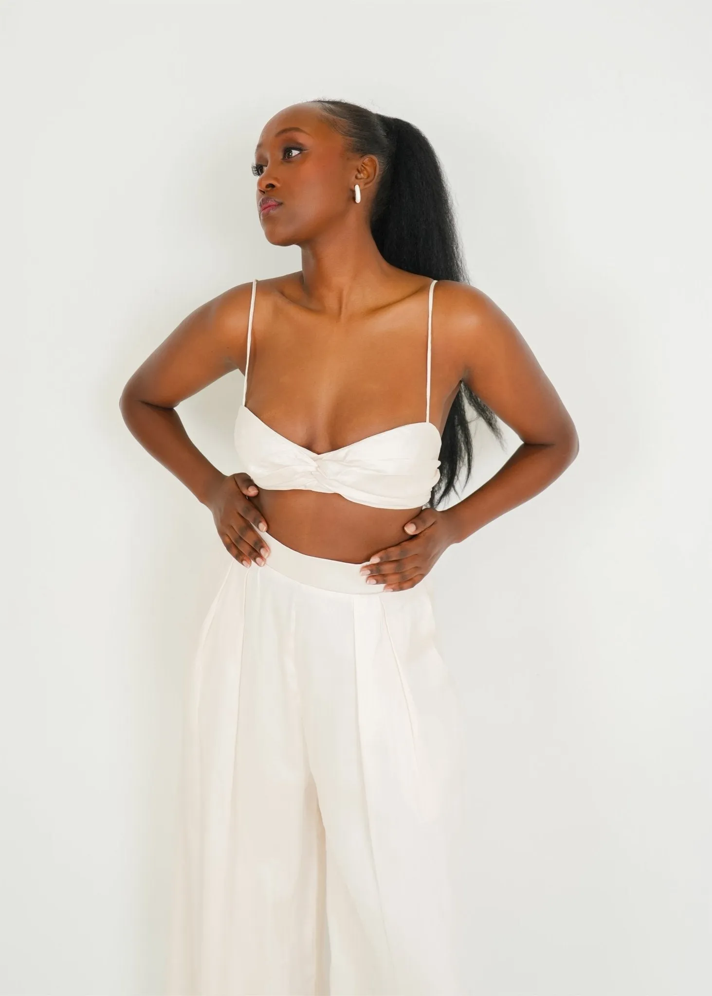 Marlee Two Piece Set-Two-Piece Satin Set with Wide Leg Pants and Sweetheart Bralette