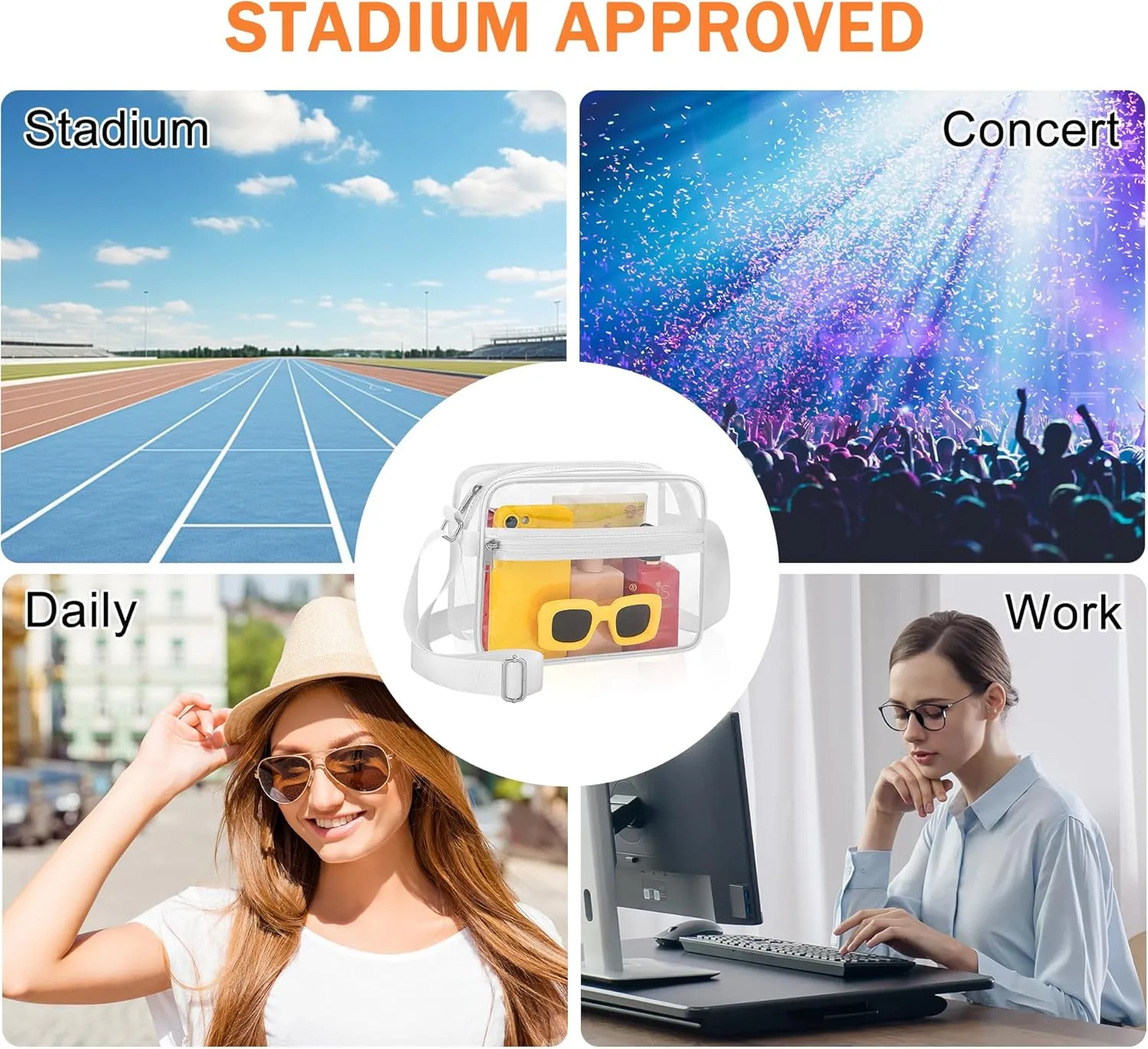 MAY TREE Clear Bag for Stadium Events Clear Messenger Bag Suitable for Concert Outfits and Sports Events
