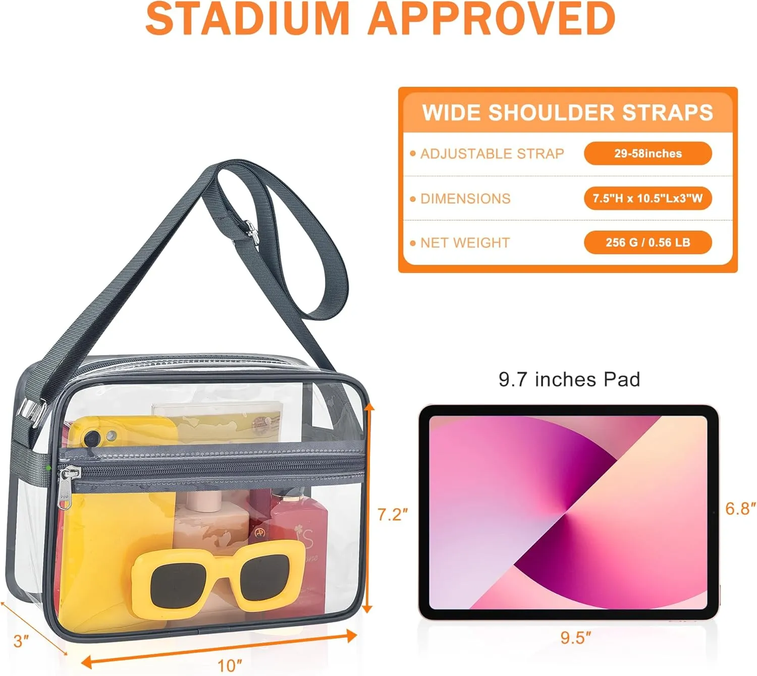 MAY TREE Clear Bag for Stadium Events Clear Messenger Bag Suitable for Concert Outfits and Sports Events