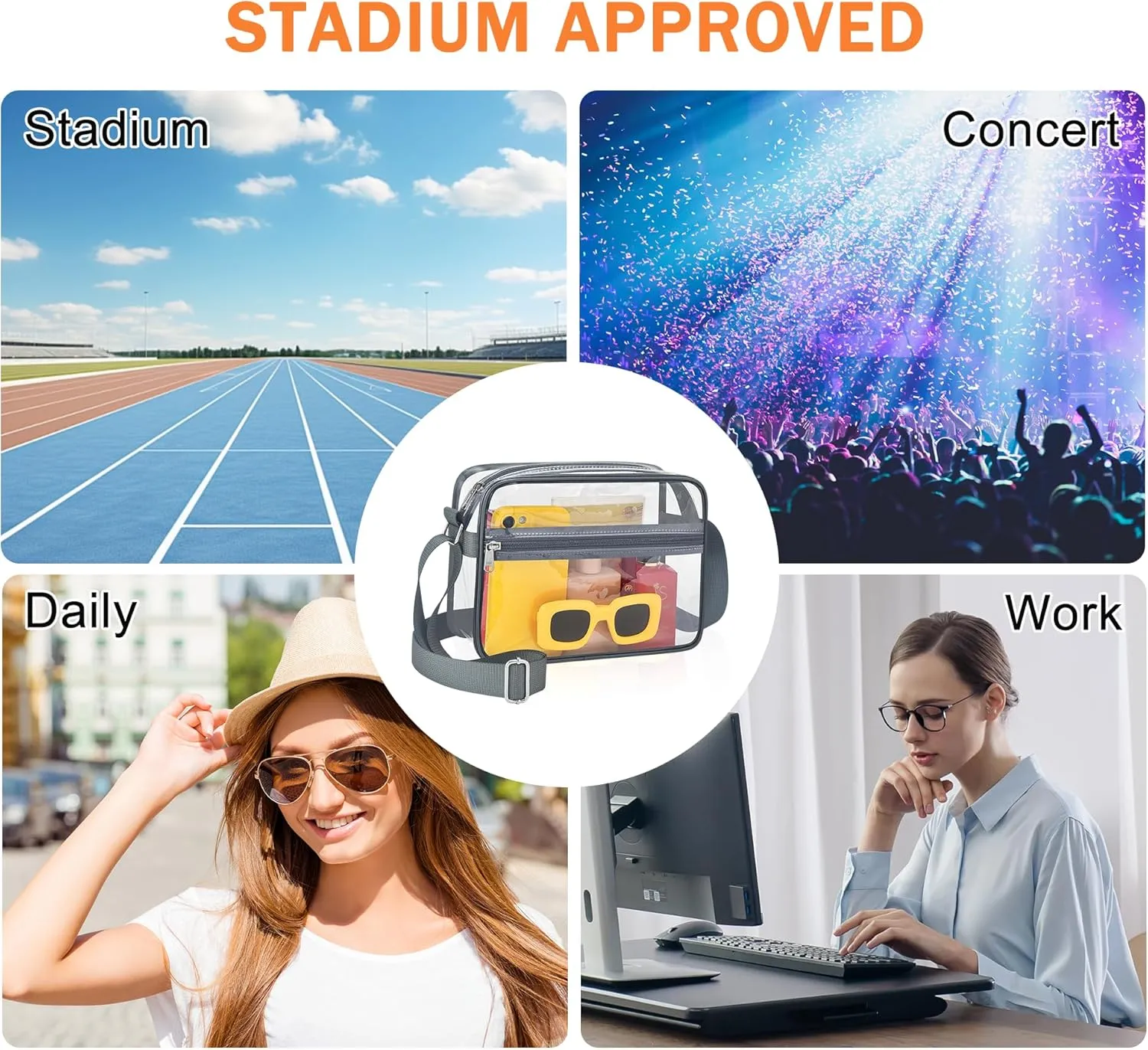 MAY TREE Clear Bag for Stadium Events Clear Messenger Bag Suitable for Concert Outfits and Sports Events