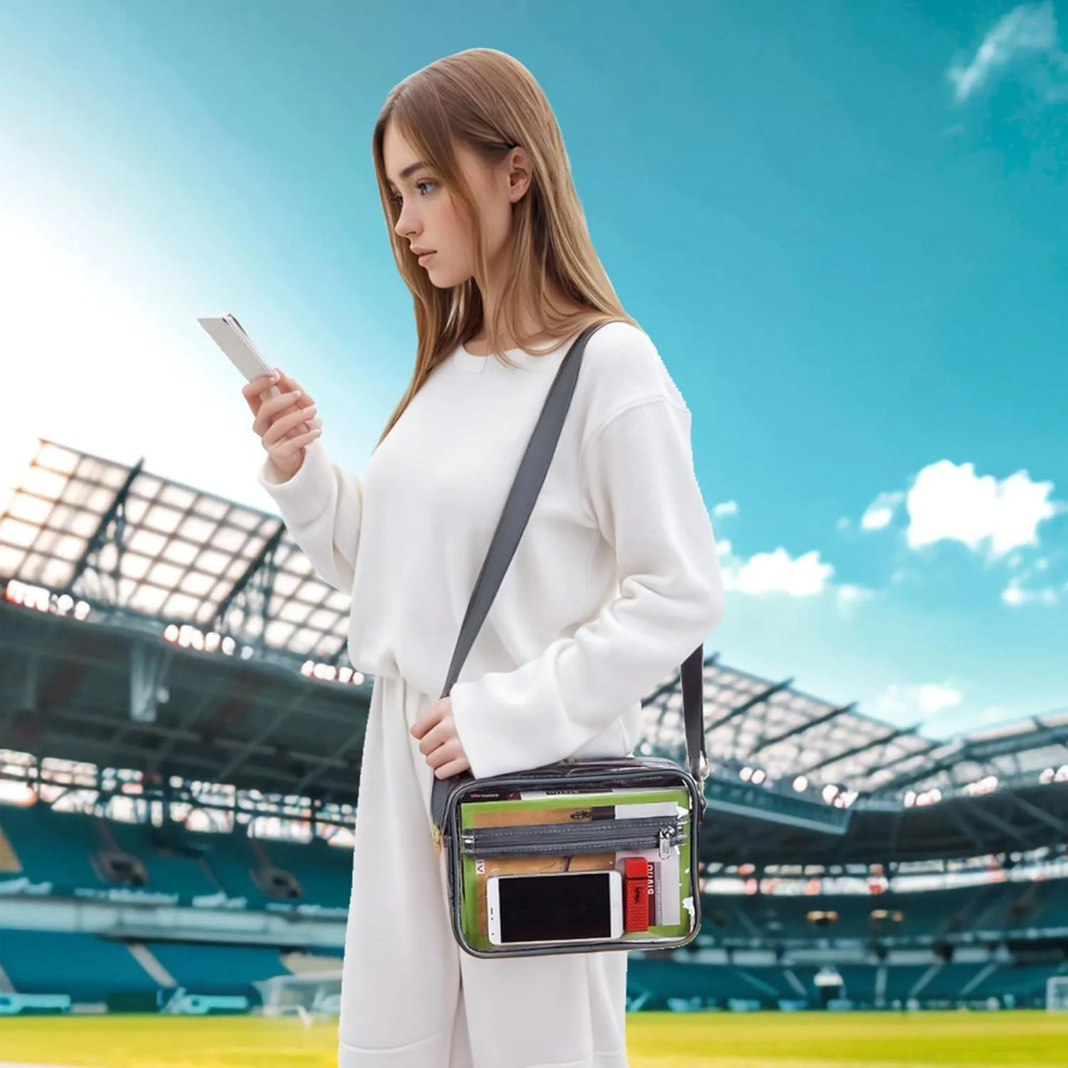 MAY TREE Clear Bag for Stadium Events Clear Messenger Bag Suitable for Concert Outfits and Sports Events