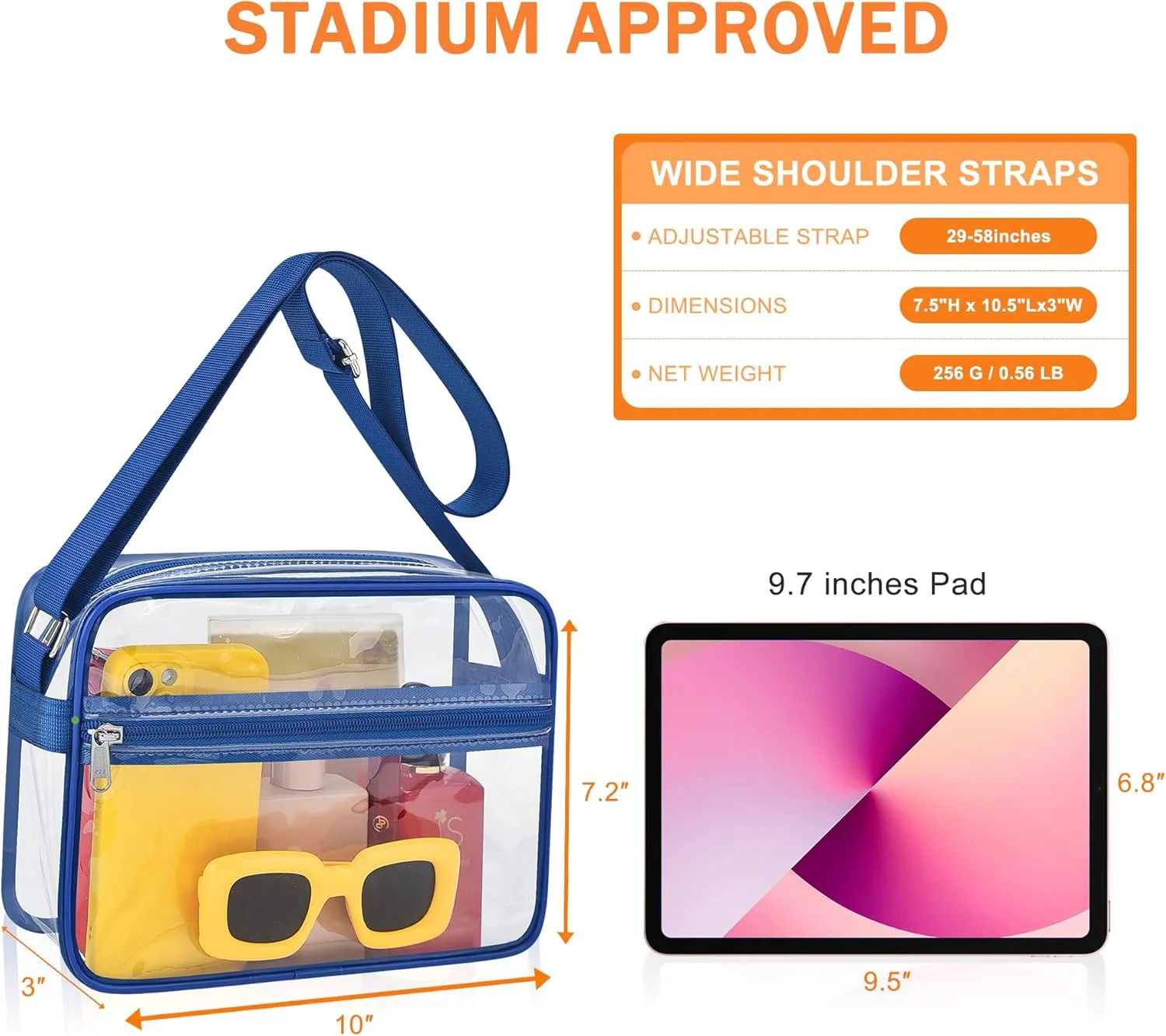 MAY TREE Clear Bag for Stadium Events Clear Messenger Bag Suitable for Concert Outfits and Sports Events