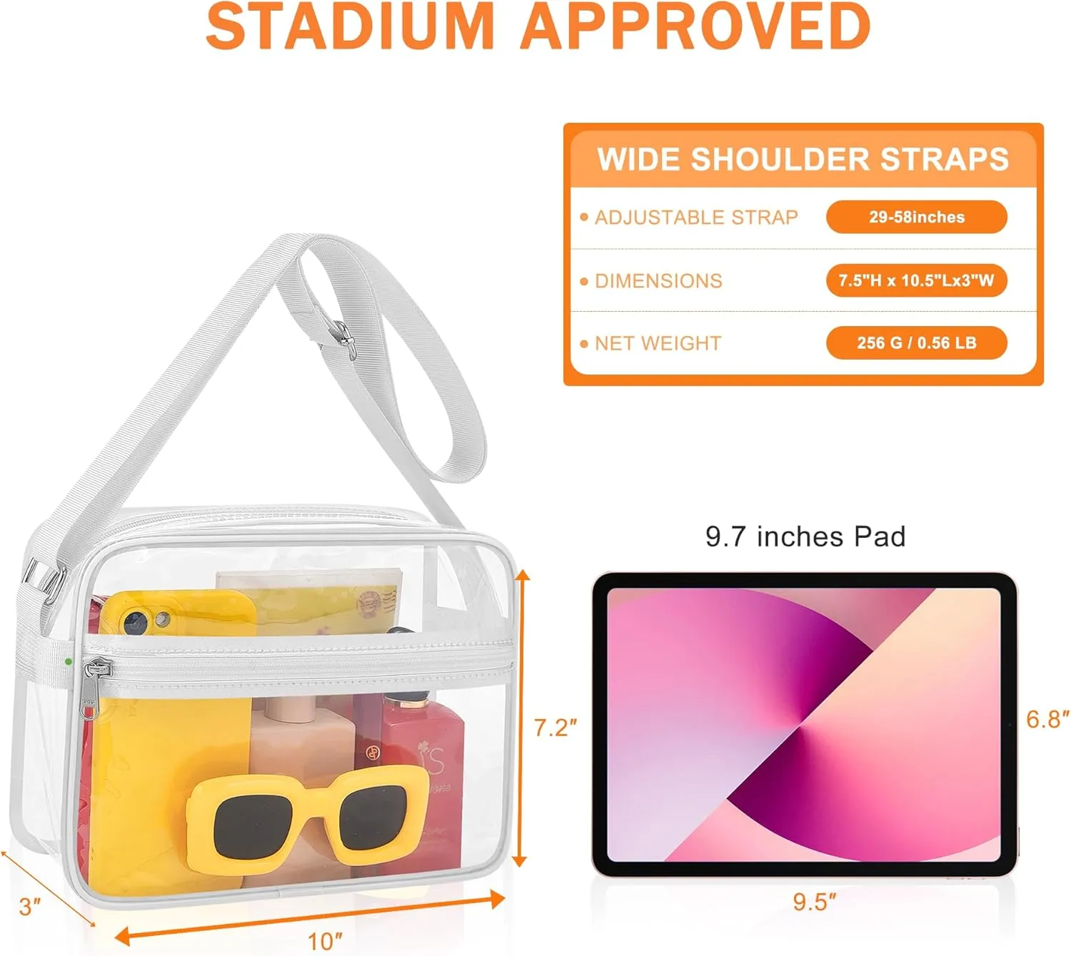MAY TREE Clear Bag for Stadium Events Clear Messenger Bag Suitable for Concert Outfits and Sports Events