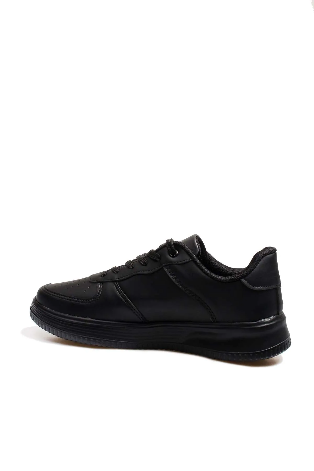 Men's Black Leather Low-Top Sneakers with Perforated Design - Wessi