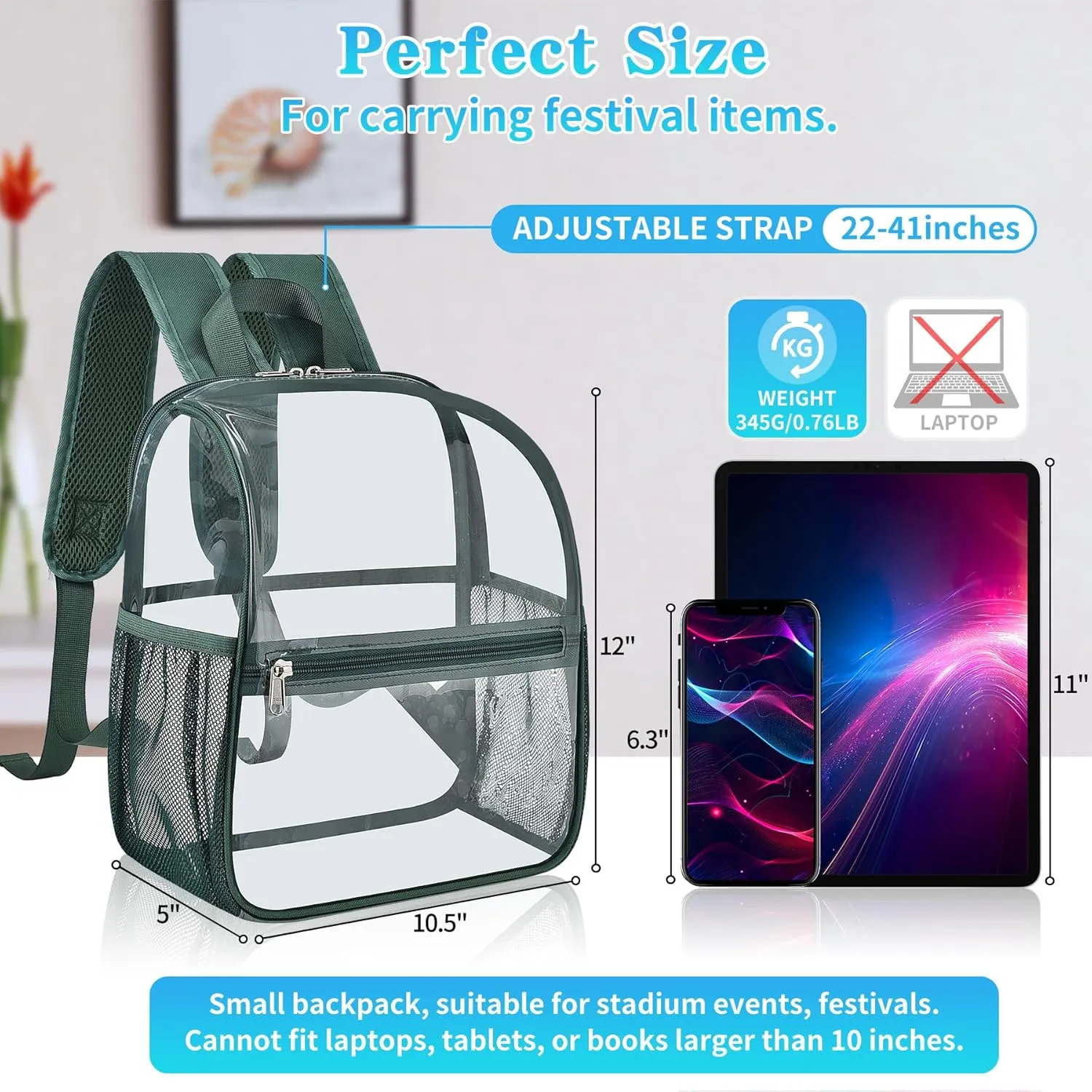 Mildbeer Small Clear Backpack, Stadium Approved 12x12x6 Clear Backpack for Women with 2 Bottle Holders for Festival Concert Sports Events