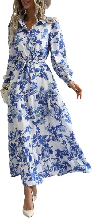 Milumia Summer Flowy Long Maxi Dress Button Up Split Floral Print Boho Dresses for Women 2024