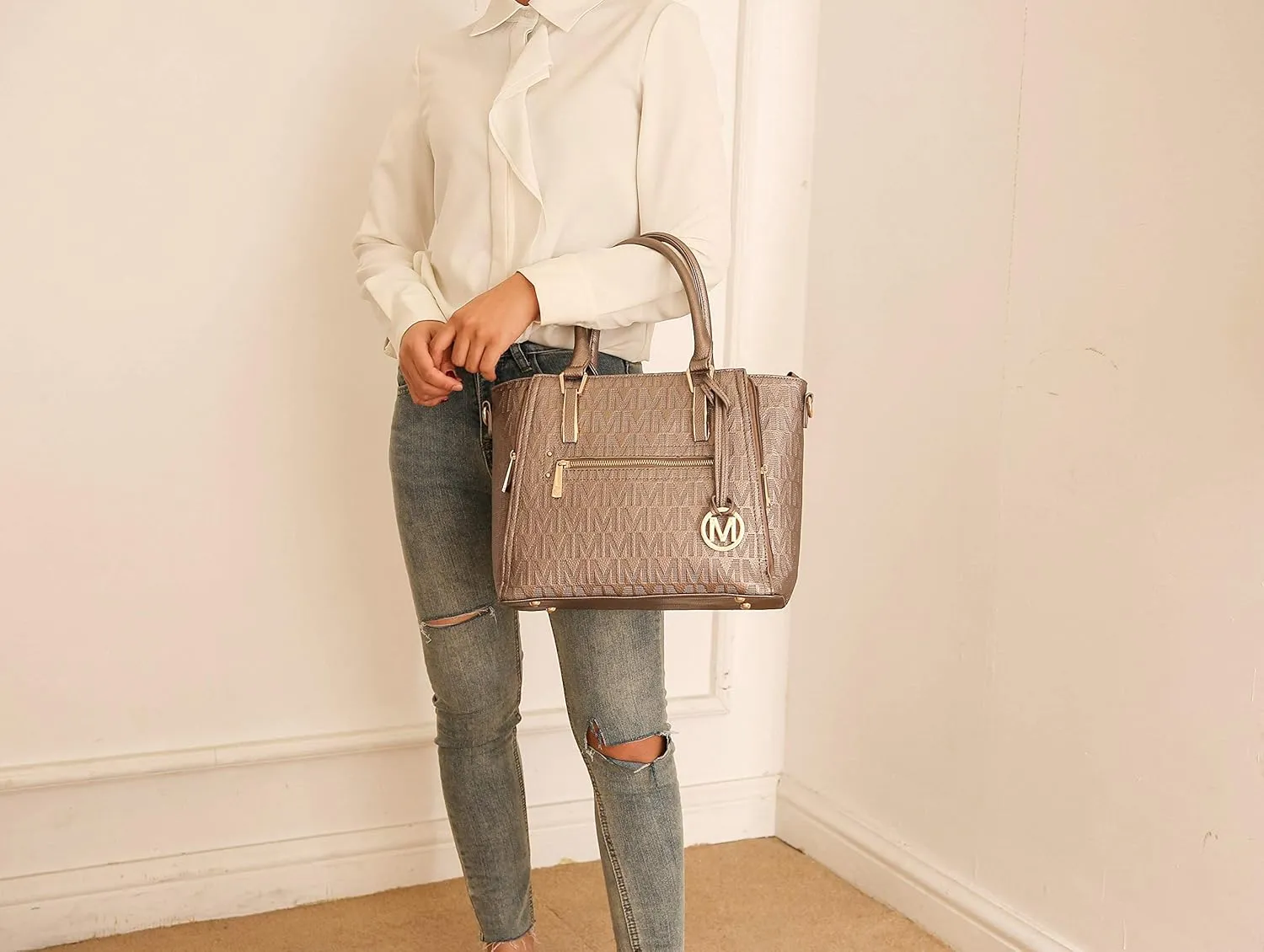 MKF Crossbody Shoulder Bag for Women  PU Leather Top Handle Pocketbook  Roomy Tote Satchel Handbag Purse M Charm