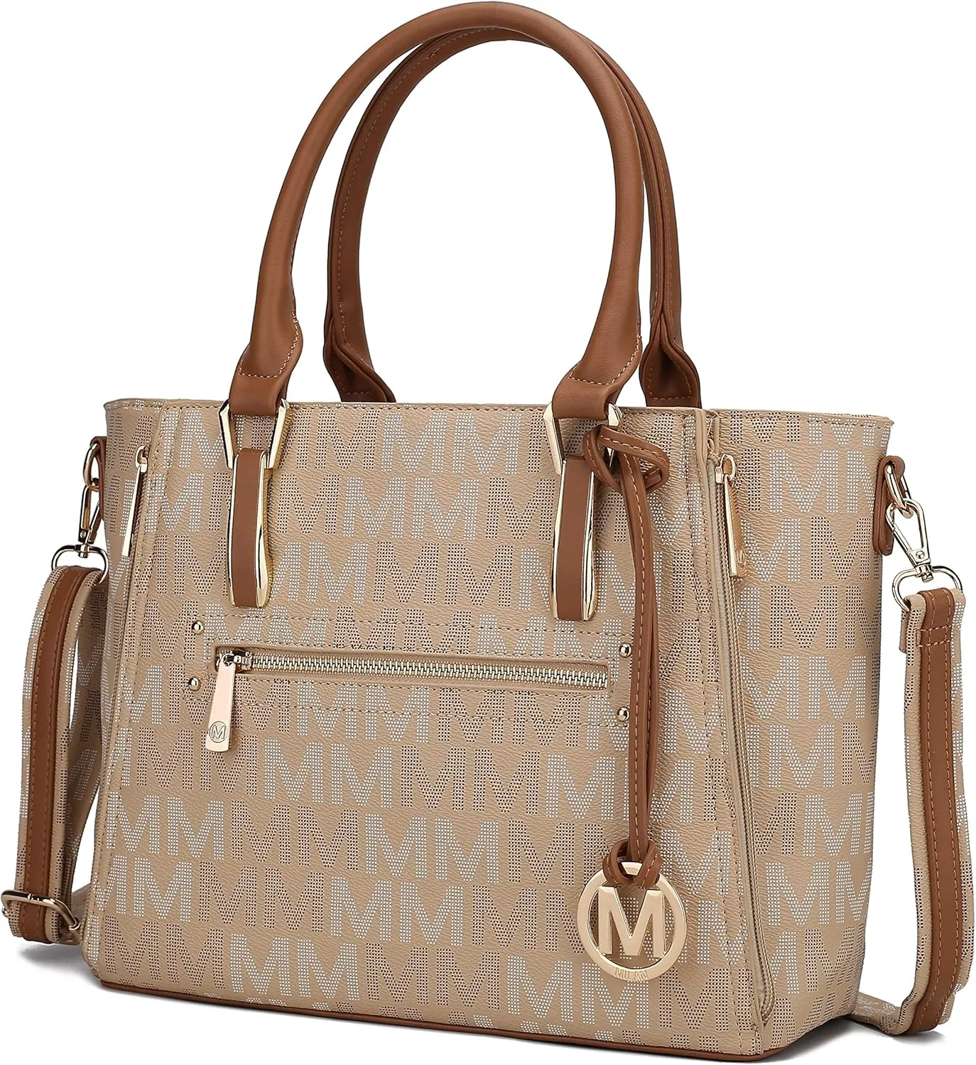 MKF Crossbody Shoulder Bag for Women  PU Leather Top Handle Pocketbook  Roomy Tote Satchel Handbag Purse M Charm