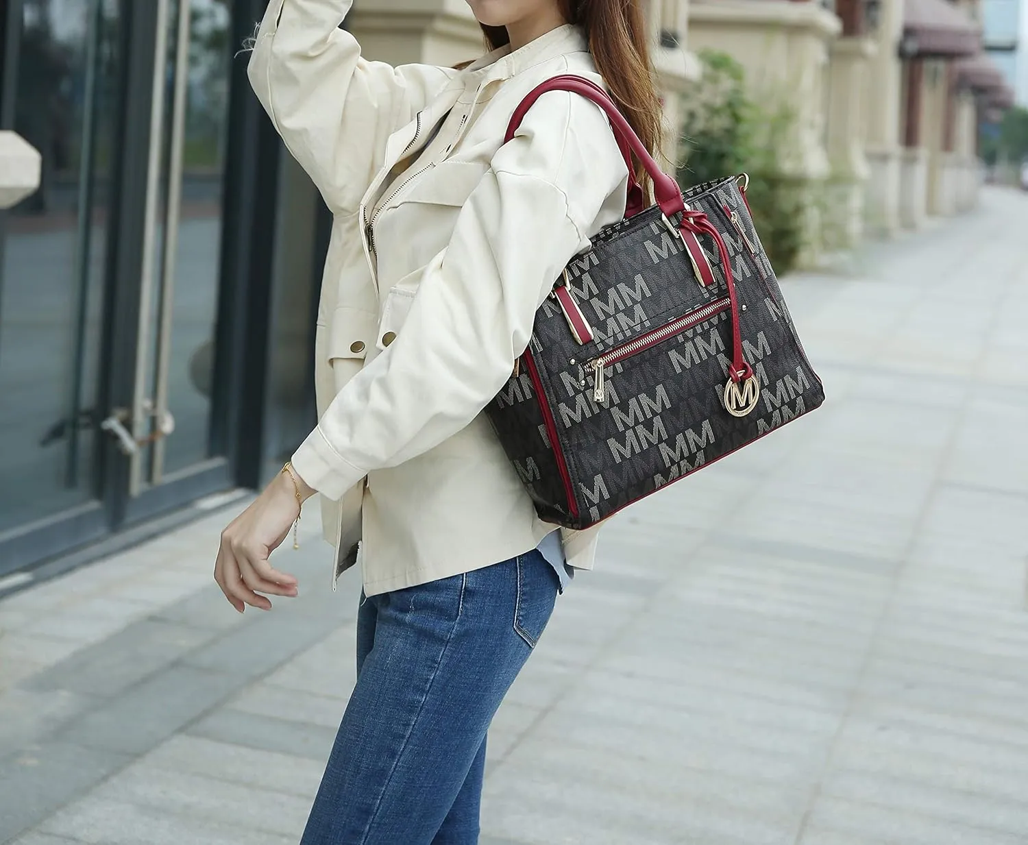MKF Crossbody Shoulder Bag for Women  PU Leather Top Handle Pocketbook  Roomy Tote Satchel Handbag Purse M Charm