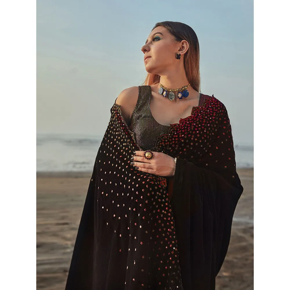 MONK & MEI Julie Saree and Blouse- Wine