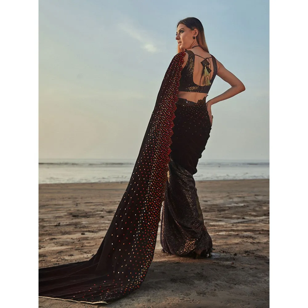 MONK & MEI Julie Saree and Blouse- Wine