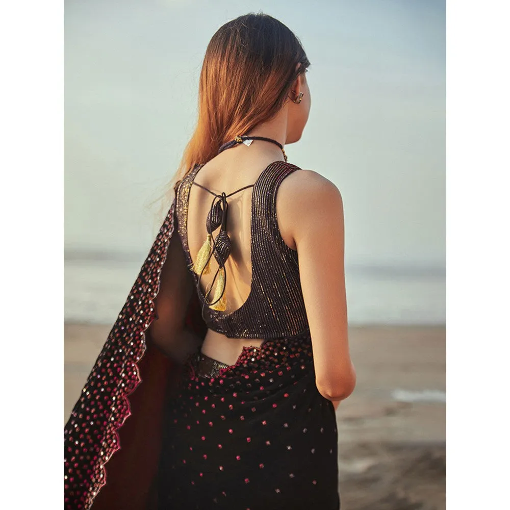 MONK & MEI Julie Saree and Blouse- Wine