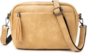 Mudono Shoulder Bag for Women Vintage Crossbody Purse Lightweight PU Leather Messenger Satchel Roomy Pocketbooks with Tassel