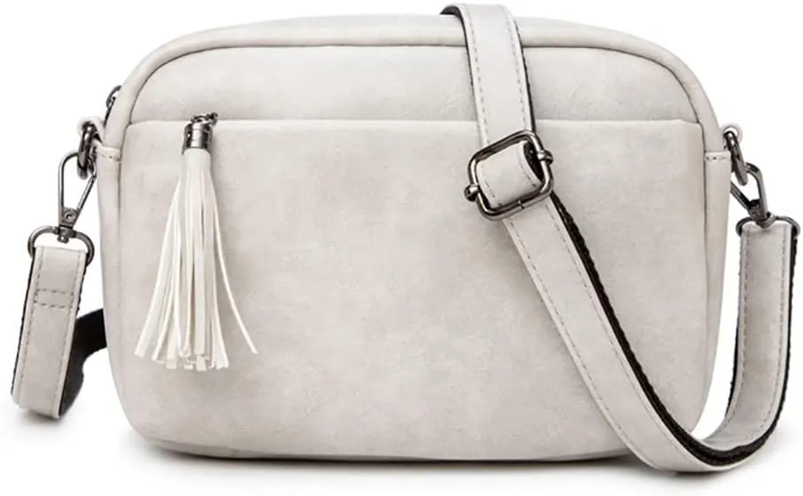 Mudono Shoulder Bag for Women Vintage Crossbody Purse Lightweight PU Leather Messenger Satchel Roomy Pocketbooks with Tassel