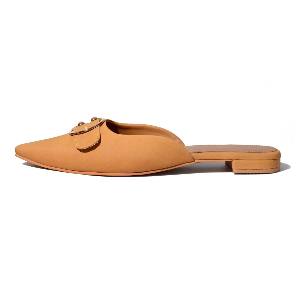 Mustard Suede Buckled Mules