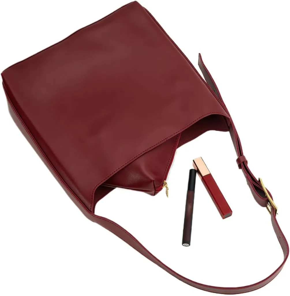 NEBIL Leather Bucket Bags For Women,Slouchy Shoulder Bag Purses Hobo Tote Bags with Wallet
