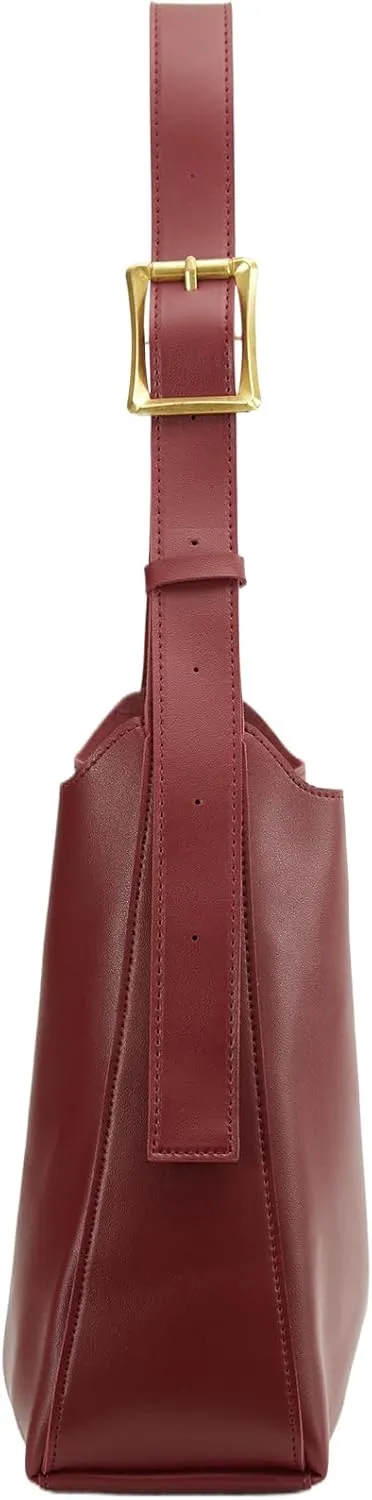 NEBIL Leather Bucket Bags For Women,Slouchy Shoulder Bag Purses Hobo Tote Bags with Wallet