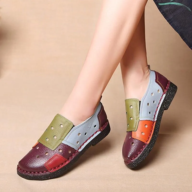 New Women Shoes Fashion Loafers Genuine Leather Women Flats Mixed Colors Women Casual Shoes