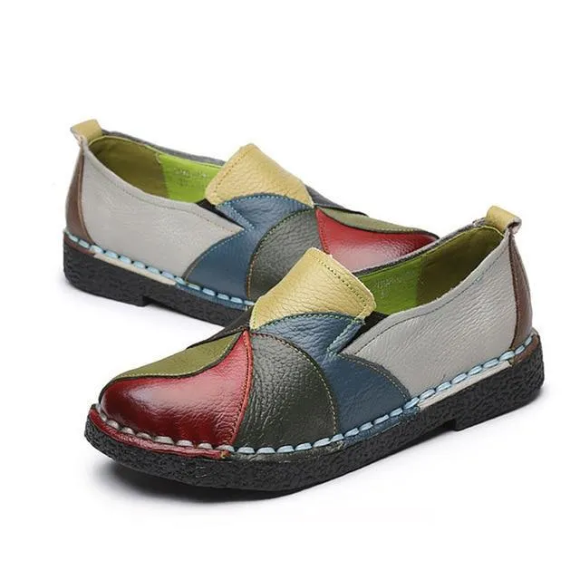 New Women Shoes Fashion Loafers Genuine Leather Women Flats Mixed Colors Women Casual Shoes