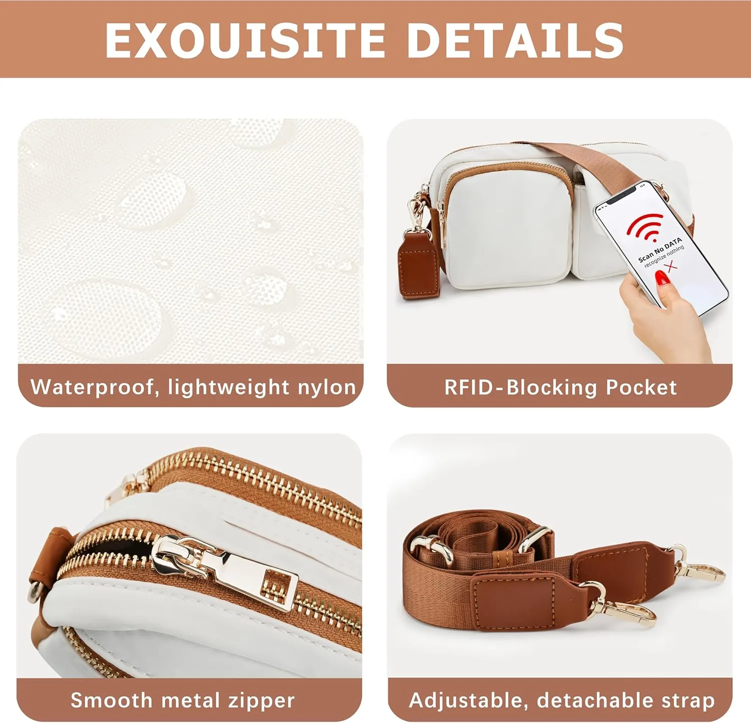 Nylon Crossbody Bag Small Purses for Women Crossbody Shoulder Bags with RFID Blocking Pocket Traveling Workout