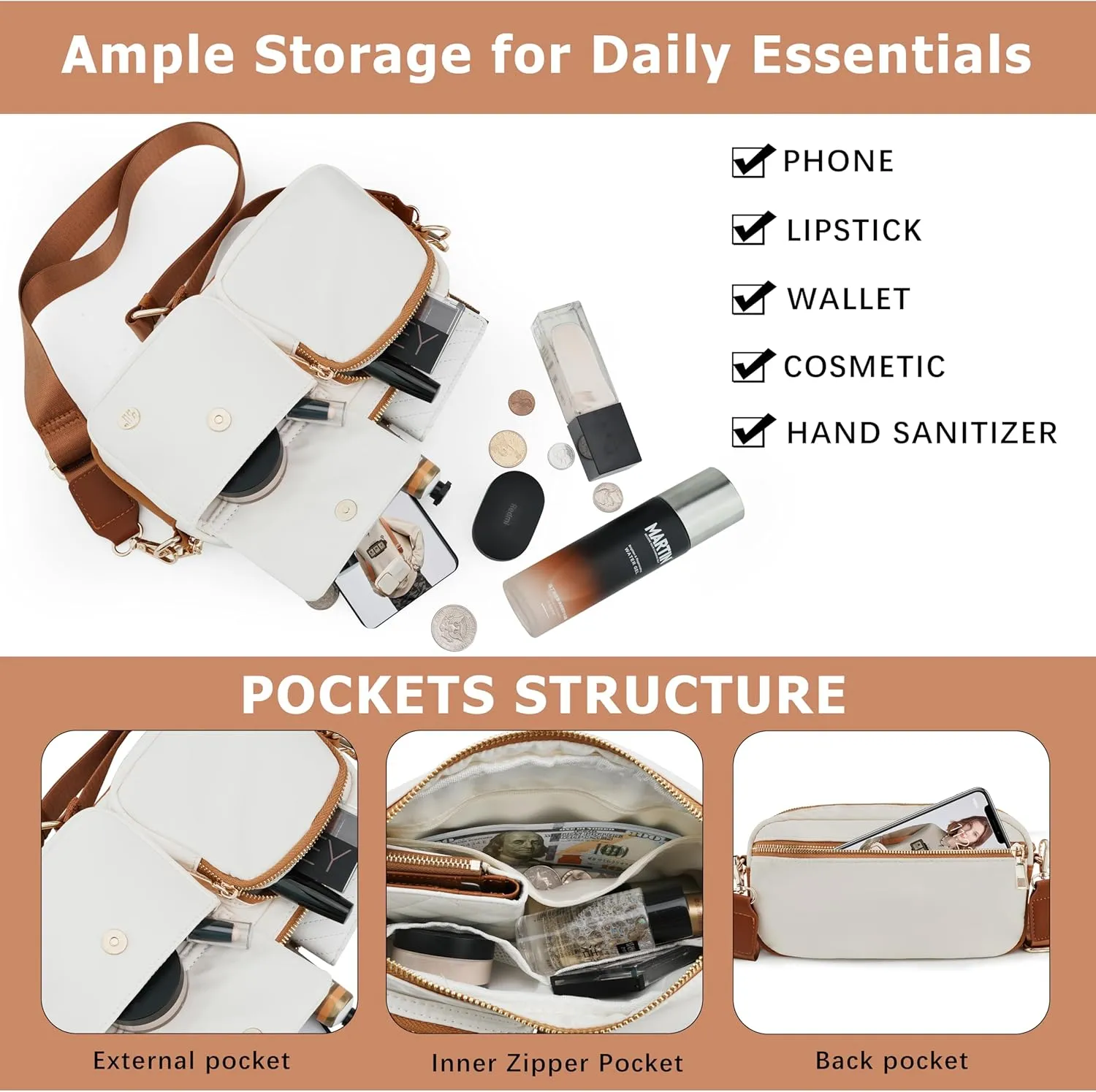 Nylon Crossbody Bag Small Purses for Women Crossbody Shoulder Bags with RFID Blocking Pocket Traveling Workout