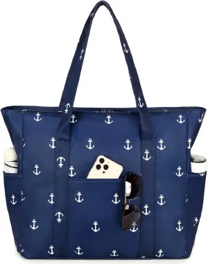 Octsky Roomy Beach Bags for Women - Waterproof Sandproof Beach Tote with Dual Zipper and Wet Pocket - 3 Outside Pockets