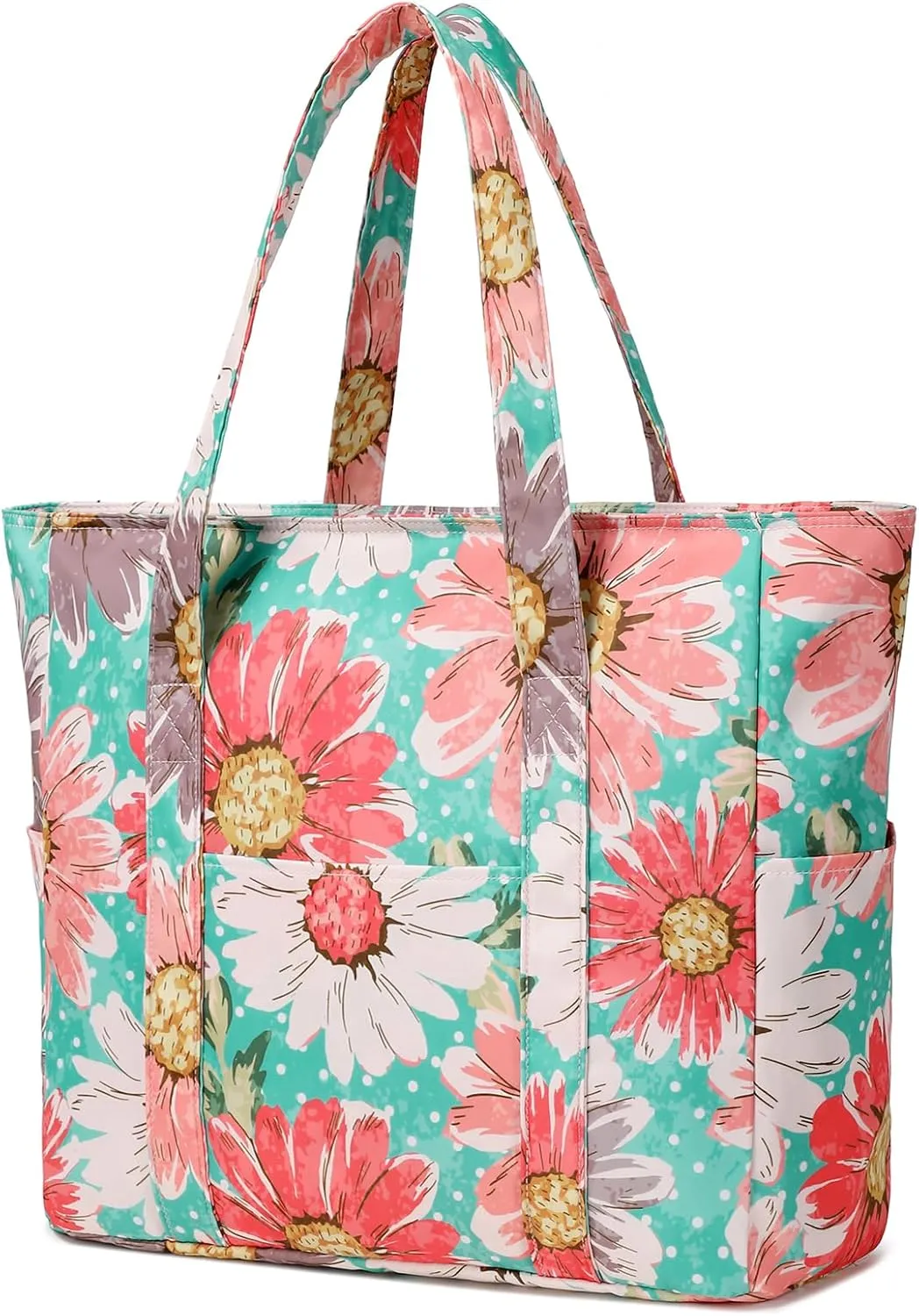 Octsky Roomy Beach Bags for Women - Waterproof Sandproof Beach Tote with Dual Zipper and Wet Pocket - 3 Outside Pockets